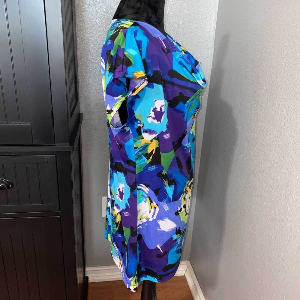 Annalee + Hope Blouse Womens L Cowl Neck Bold Floral Abstract Blue Artsy - Picture 8 of 8